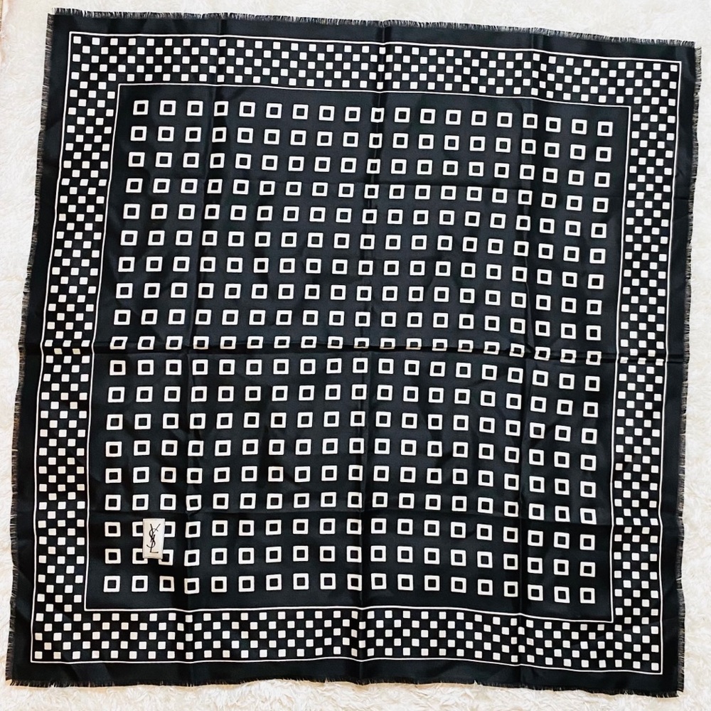 Yves Saint Laurent Black and White Geometric Scarf